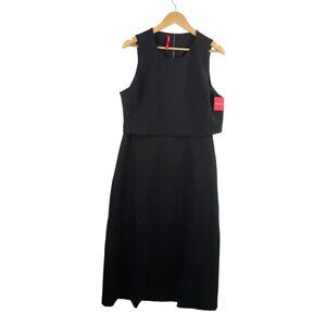 Spanx ponte overlay fitted midi dress minimalist stretch preppy black XL